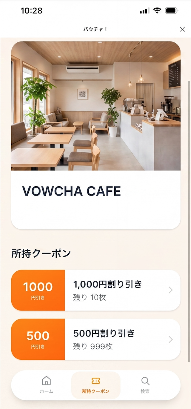 バウチャ！マイページ画面 (保持クーポン数を表示)
